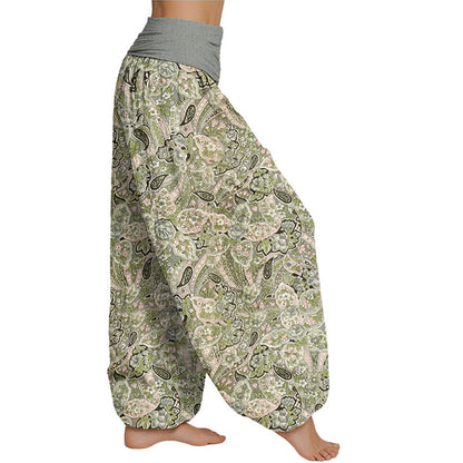 Pantalones harén con cintura elástica para mujer con diseño de flores de anacardo de Mythstone 