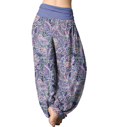 Pantalones harén con cintura elástica para mujer con diseño de flores de anacardo de Mythstone 