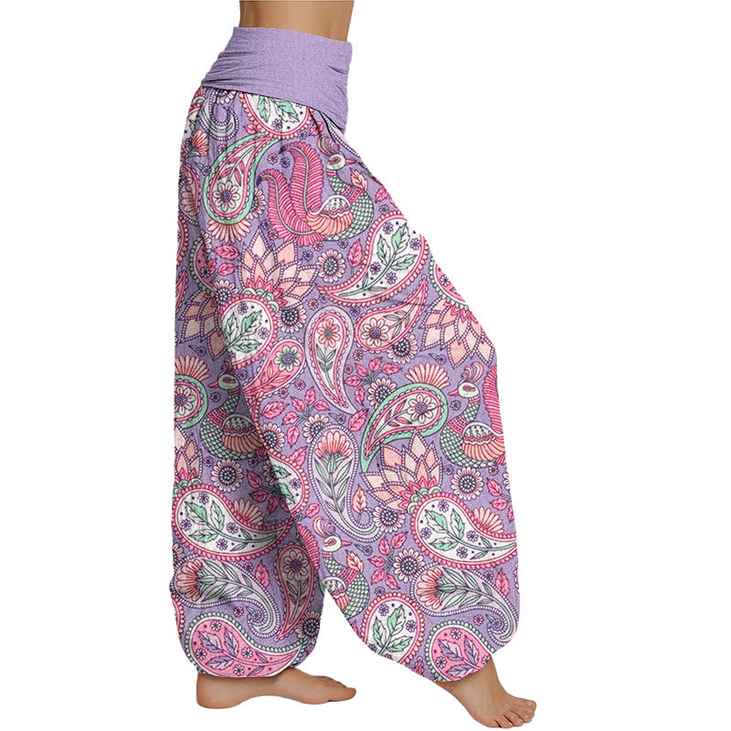 Mythstone Cashew Flower Peacock Sunflower Design Women's Elastic Waist Harem Pants