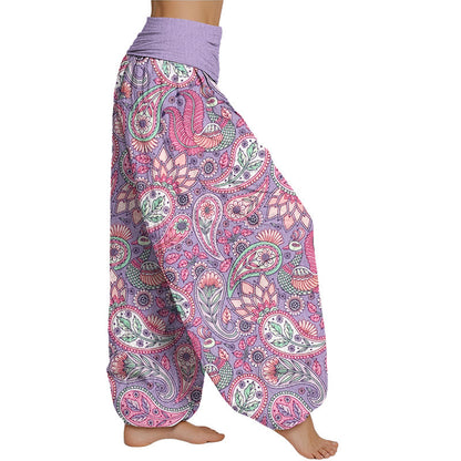 Mythstone Cashew Flower Peacock Sunflower Design Women's Elastic Waist Harem Pants