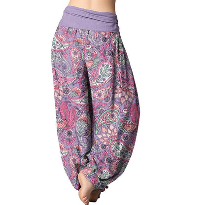 Mythstone Cashew Flower Peacock Sunflower Design Women's Elastic Waist Harem Pants