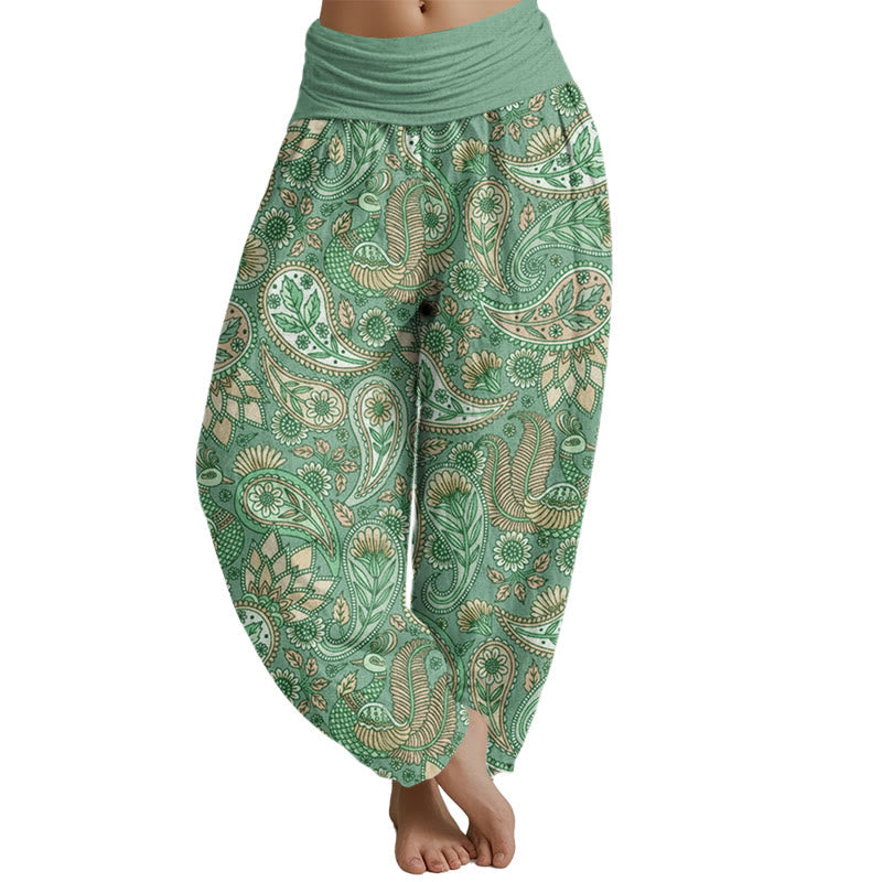 Mythstone Cashew Flower Peacock Sunflower Design Women's Elastic Waist Harem Pants