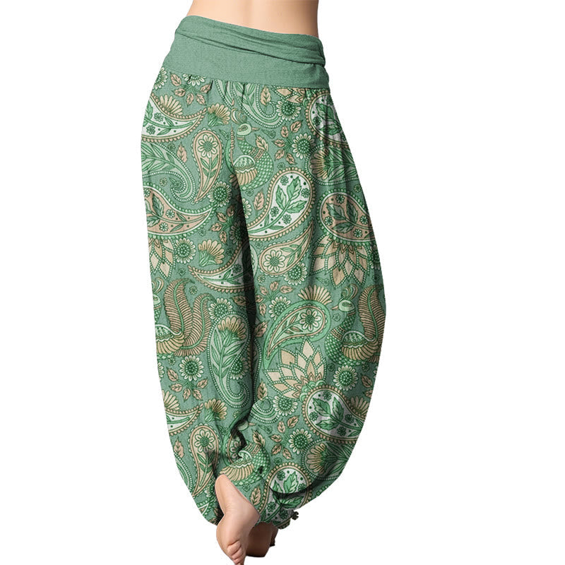 Mythstone Cashew Flower Peacock Sunflower Design Women's Elastic Waist Harem Pants