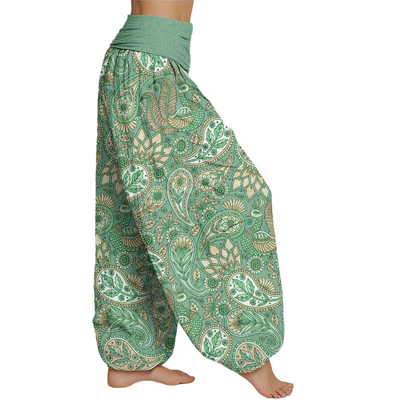 Mythstone Cashew Flower Peacock Sunflower Design Women's Elastic Waist Harem Pants