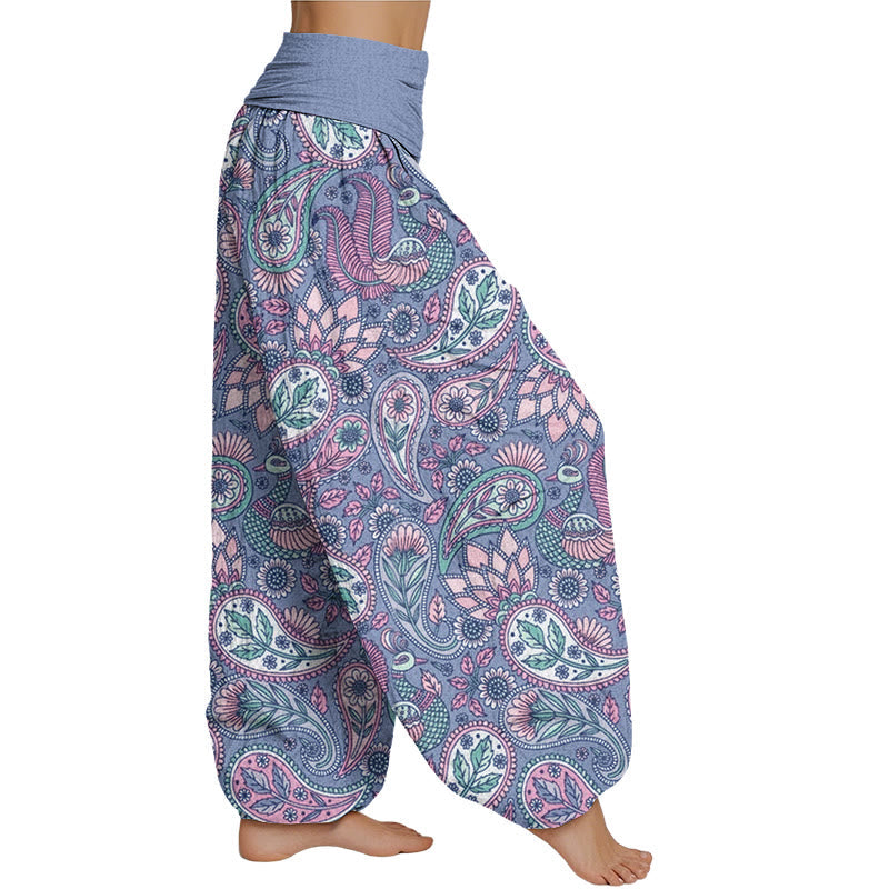 Mythstone Cashew Flower Peacock Sunflower Design Women's Elastic Waist Harem Pants