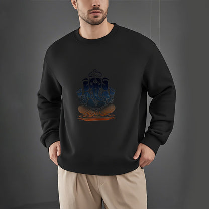 Mythstone Meditating Ganesh Elephant Pattern Fleece Lined Sweatshirt