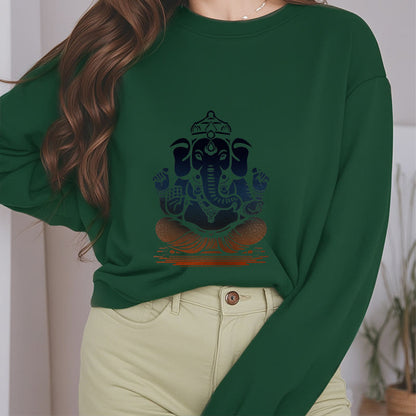 Mythstone Meditating Ganesh Elephant Pattern Fleece Lined Sweatshirt