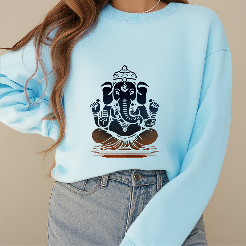 Mythstone Meditating Ganesh Elephant Pattern Fleece Lined Sweatshirt