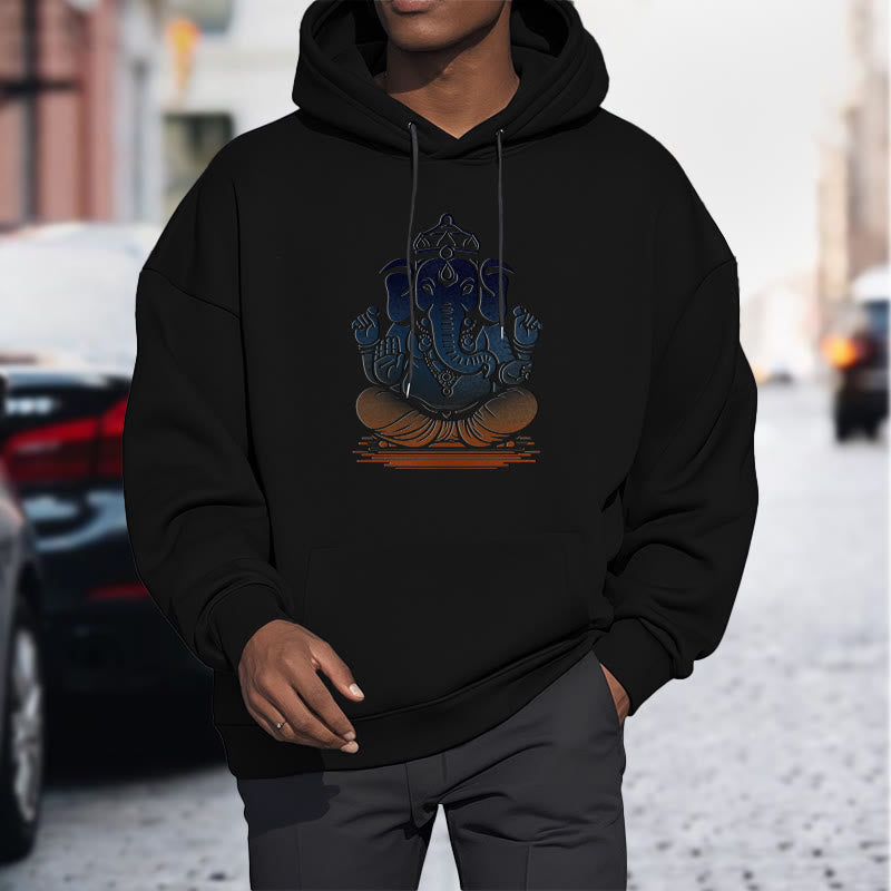 Mythstone Meditating Ganesh Elephant Pattern Fleece Lined Hoodie