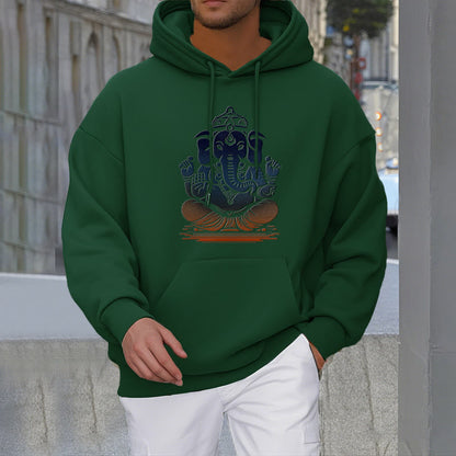 Mythstone Meditating Ganesh Elephant Pattern Fleece Lined Hoodie