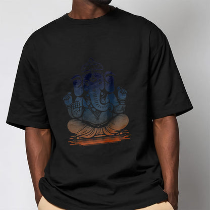 Mythstone Meditating Ganesh Elephant Pattern Tee T-shirt