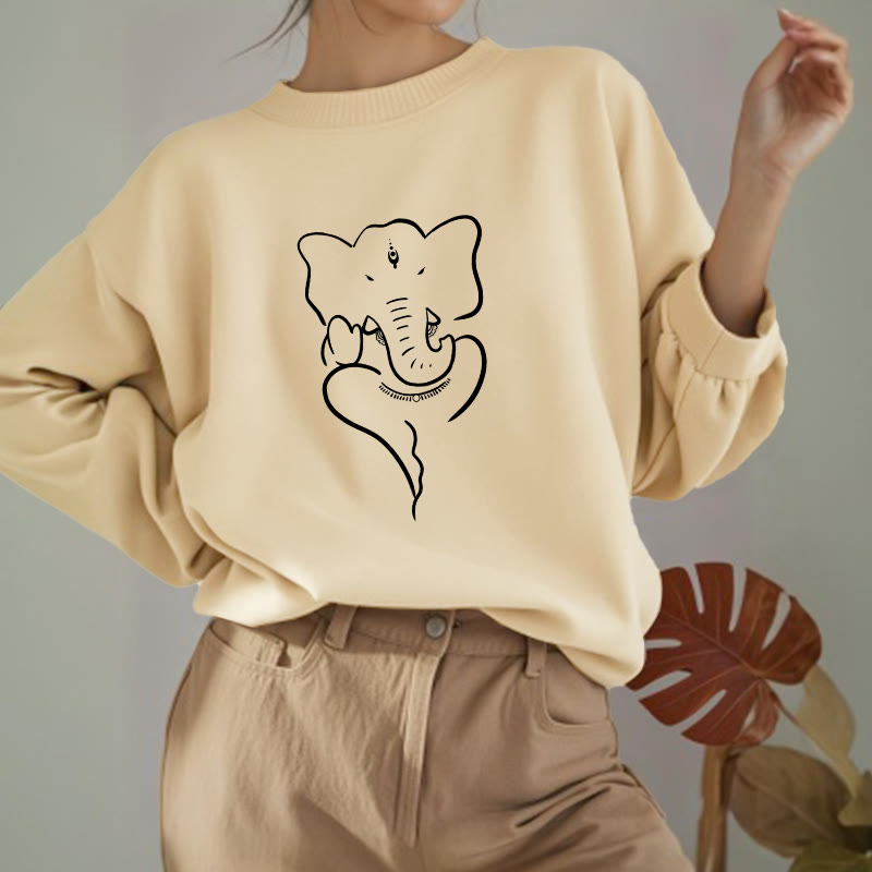 Mythstone Ganesh Elephant Sketch Pattern Fleece Lined Sweatshirt