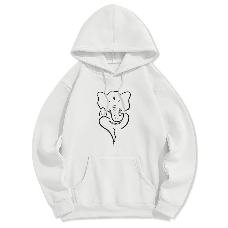 Mythstone Ganesh Elephant Sketch Pattern Fleece Lined Hoodie