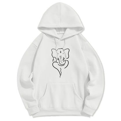 Mythstone Ganesh Elephant Sketch Pattern Fleece Lined Hoodie