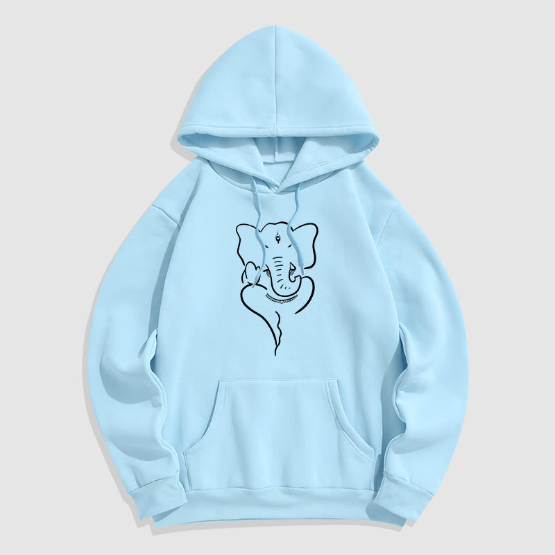 Mythstone Ganesh Elephant Sketch Pattern Fleece Lined Hoodie