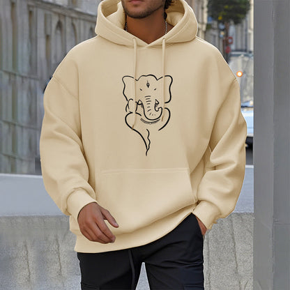 Mythstone Ganesh Elephant Sketch Pattern Fleece Lined Hoodie