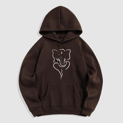 Mythstone Ganesh Elephant Sketch Pattern Fleece Lined Hoodie