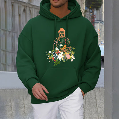 Sudadera con capucha y forro polar con estampado de Buda meditando y flores florecientes de Mythstone 