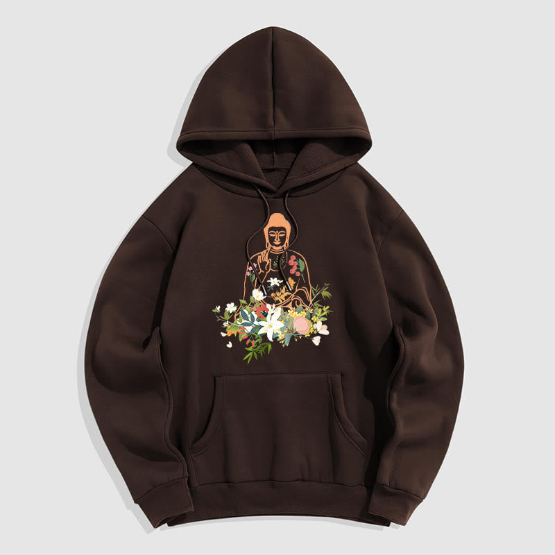 Sudadera con capucha y forro polar con estampado de Buda meditando y flores florecientes de Mythstone 