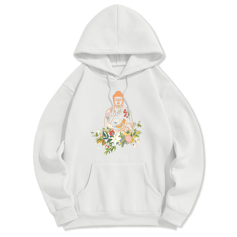 Sudadera con capucha y forro polar con estampado de Buda meditando y flores florecientes de Mythstone 