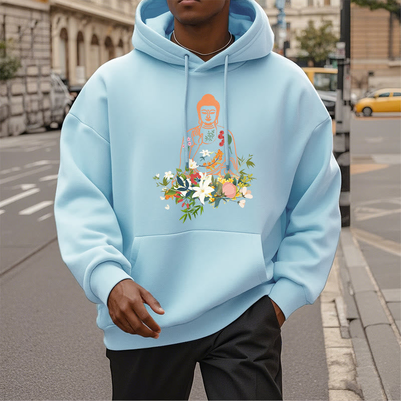 Sudadera con capucha y forro polar con estampado de Buda meditando y flores florecientes de Mythstone 