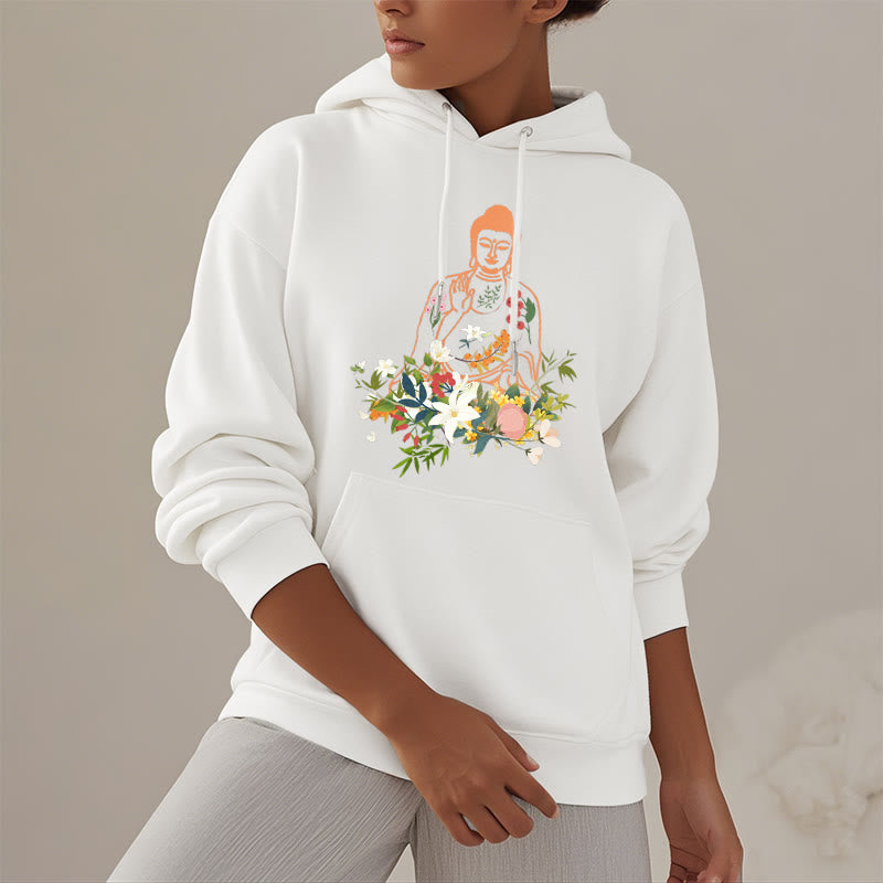 Sudadera con capucha y forro polar con estampado de Buda meditando y flores florecientes de Mythstone 