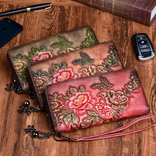 Mythstone Retro Flowers Printed Leather Bag Journey Shopping Purse Handbag