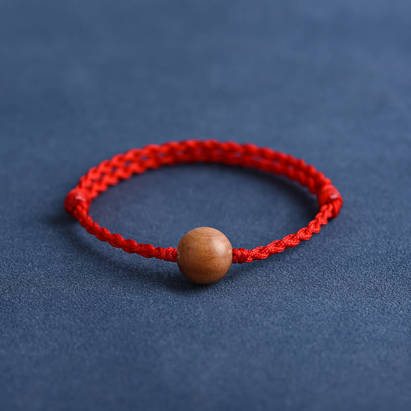 Mythstone Natural Peach Wood Bead Ward Off Evil Spirits Braided Bracelet