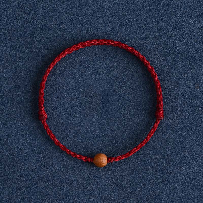 Mythstone Natural Peach Wood Bead Ward Off Evil Spirits Braided Bracelet