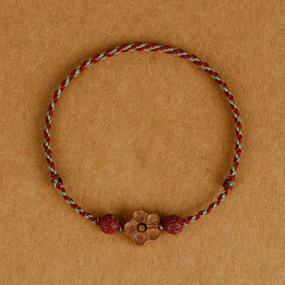 Mythstone Peach Wood Small Peach Blossom Cinnabar Wealth String Bracelet Anklet