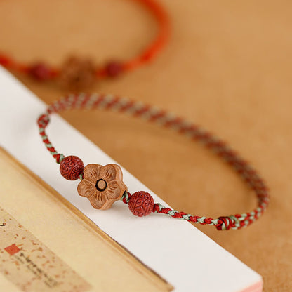 Mythstone Peach Wood Small Peach Blossom Cinnabar Wealth String Bracelet Anklet