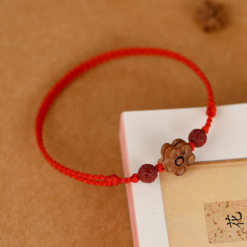 Mythstone Peach Wood Small Peach Blossom Cinnabar Wealth String Bracelet Anklet