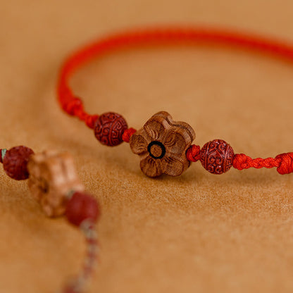 Mythstone Peach Wood Small Peach Blossom Cinnabar Wealth String Bracelet Anklet