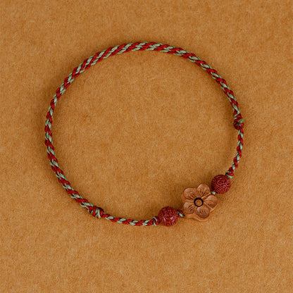 Mythstone Peach Wood Small Peach Blossom Cinnabar Wealth String Bracelet Anklet