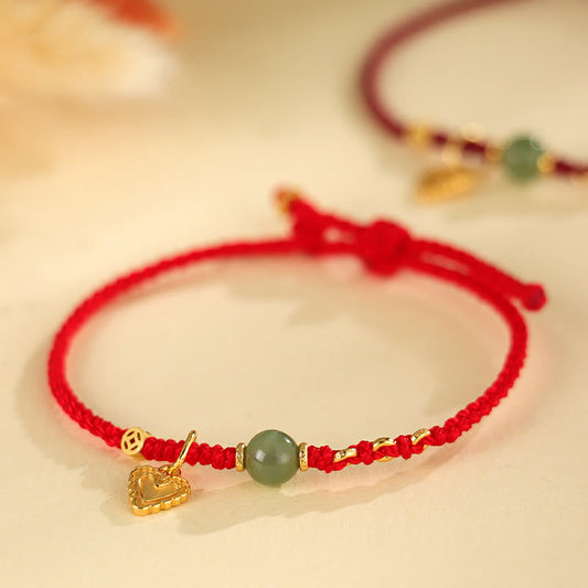 Pulsera de plata de ley 925 con dije de corazón de amor y moneda de cobre con cuentas de jade hetiano Mythstone