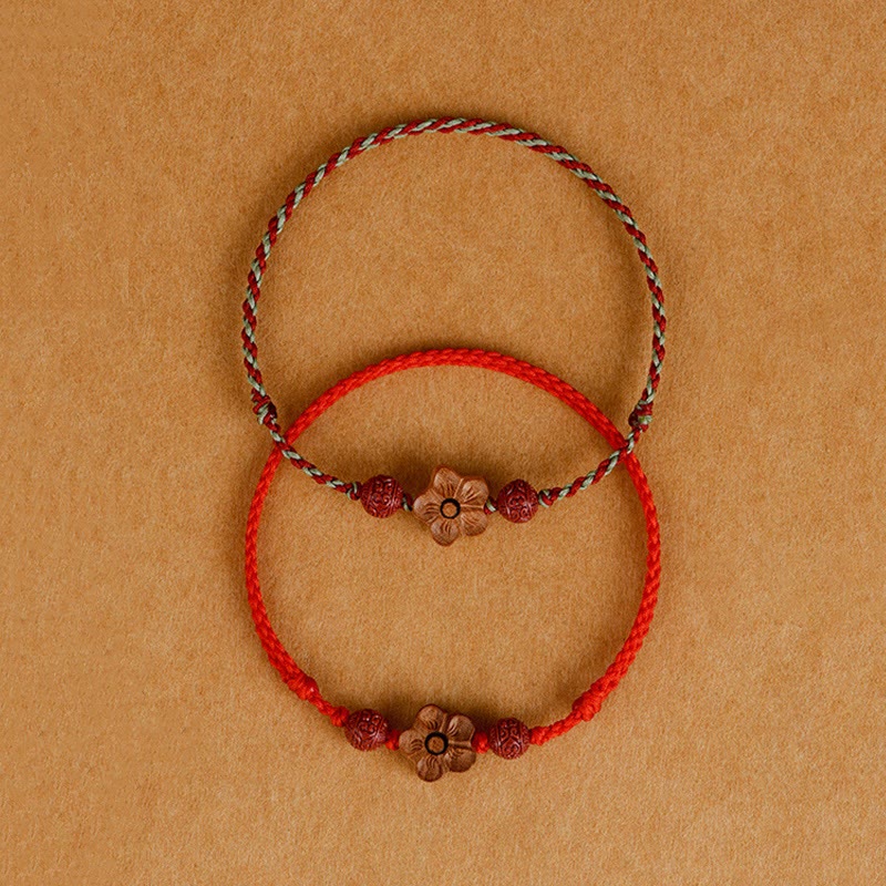 Mythstone Peach Wood Small Peach Blossom Cinnabar Wealth String Bracelet Anklet