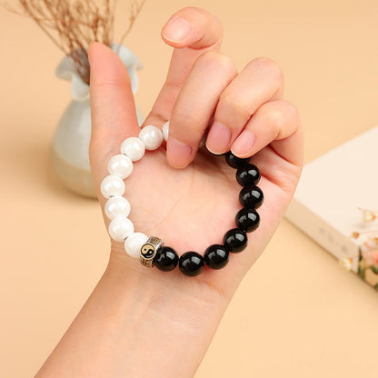 Mythstone Black Obsidian White Porcelain Beads Yin Yang Fulfilment Bracelet