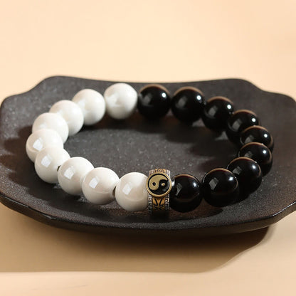 Mythstone Black Obsidian White Porcelain Beads Yin Yang Fulfilment Bracelet