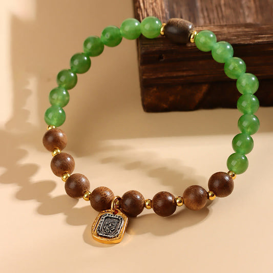 Mythstone Kalimantan Agarwood Green Chalcedony Zakiram Goddess of Wealth Strength Bracelet