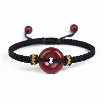 Mythstone Handmade Cinnabar Round Peace Buckle Concentration Braided Bracelet