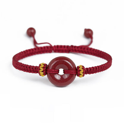 Mythstone Handmade Cinnabar Round Peace Buckle Concentration Braided Bracelet