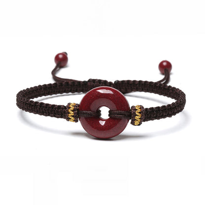 Mythstone Handmade Cinnabar Round Peace Buckle Concentration Braided Bracelet