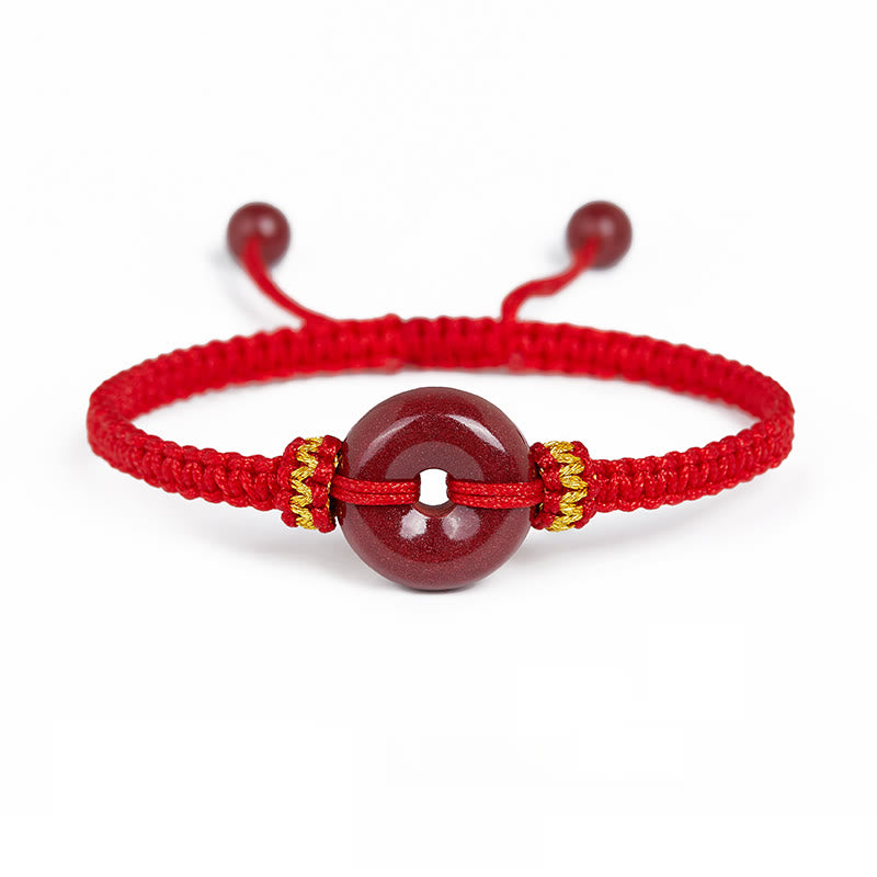 Mythstone Handmade Cinnabar Round Peace Buckle Concentration Braided Bracelet