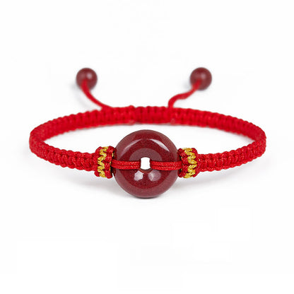 Mythstone Handmade Cinnabar Round Peace Buckle Concentration Braided Bracelet