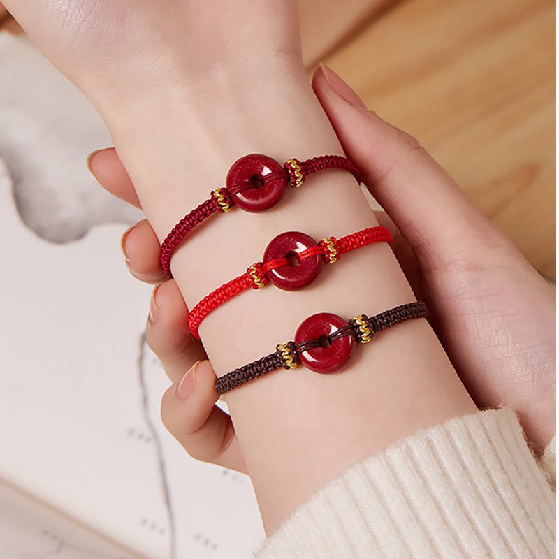 Mythstone Handmade Cinnabar Round Peace Buckle Concentration Braided Bracelet