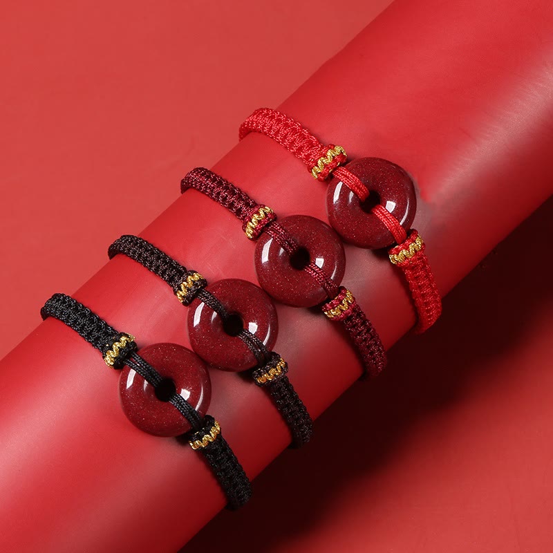 Mythstone Handmade Cinnabar Round Peace Buckle Concentration Braided Bracelet