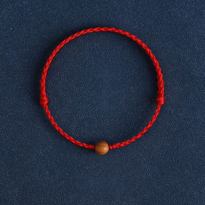 Mythstone Natural Peach Wood Bead Ward Off Evil Spirits Braided Bracelet