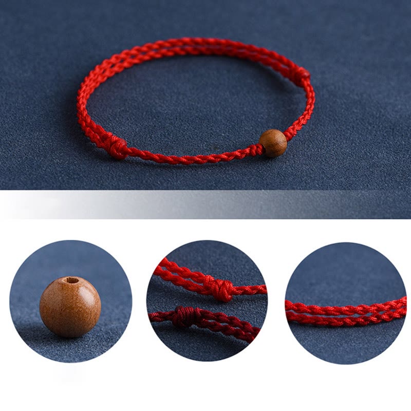 Mythstone Natural Peach Wood Bead Ward Off Evil Spirits Braided Bracelet