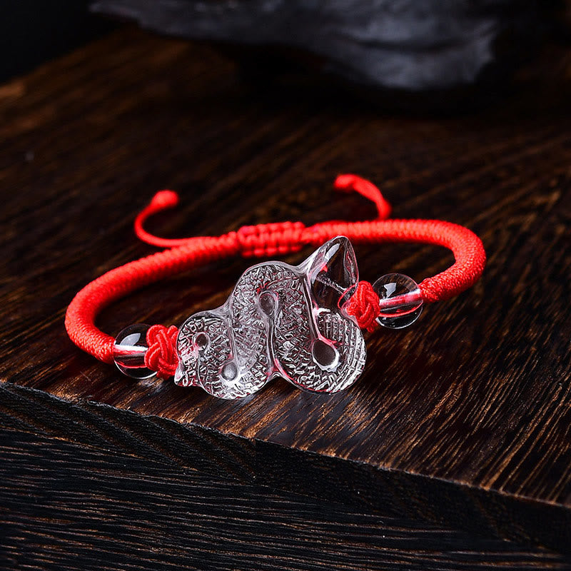 Pulsera curativa del año de la serpiente con hilo de cristal blanco Mythstone