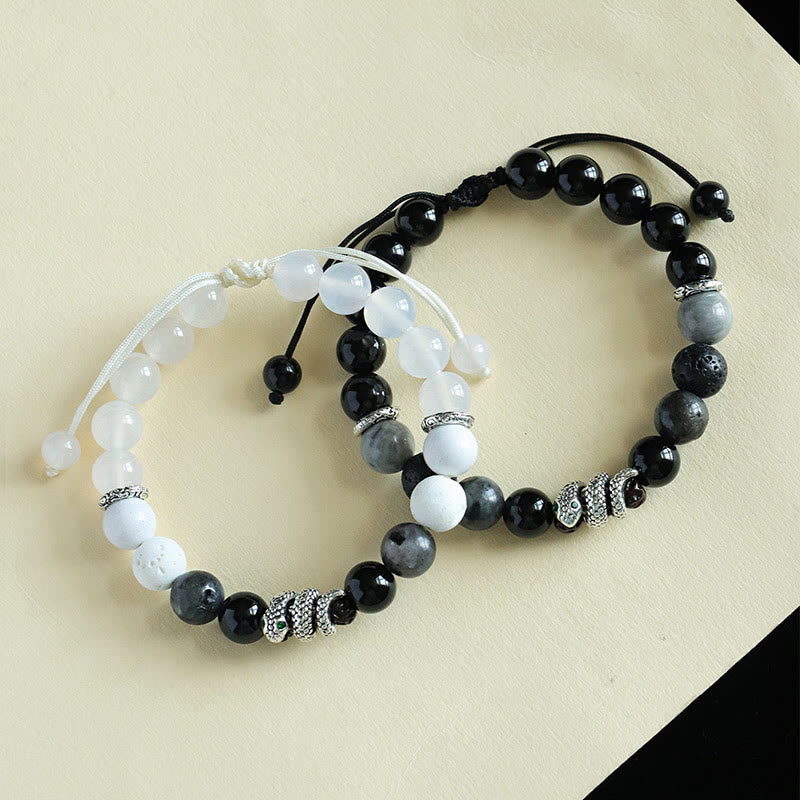 Mythstone Black Onyx Black Glitter Stone White Agate White Turquoise Year Of The Snake Protection Bracelet